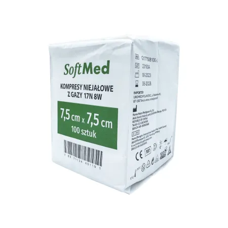 Kompres z gazy niejałowy 7,5x7,5cm 100 szt. 17N 8W SoftMed / G1683 / SoftMed