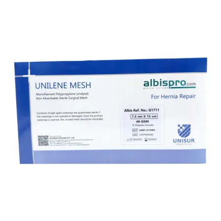 Siatka przepuklinowa Unilene Mesh 1 arkusz 48gsm 7,5x15 cm / G1711 / Unisur