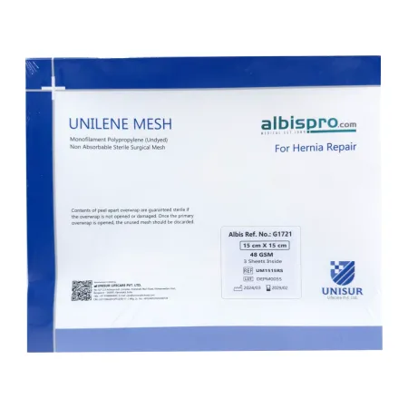 Siatka przepuklinowa Unilene Mesh 1 arkusz 48gsm 15x15 cm / G1721 / Unisur