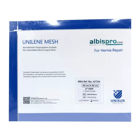 Siatka przepuklinowa Unilene Mesh 1 arkusz 27gsm 30x30 cm / G1724 / Unisur