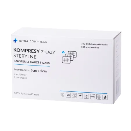 Kompres z gazy jałowy 5x5cm 100 blistrów po 3 szt. Intra Compress / G1816 / INTRA-MED