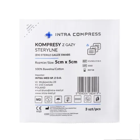 Kompres z gazy jałowy 5x5cm 100 blistrów po 3 szt. Intra Compress / G1816 / INTRA-MED