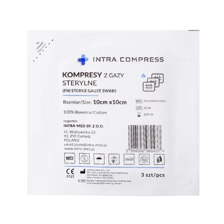 Kompres z gazy jałowy 10x10cm 100 blistrów po 3 szt. Intra Compress / G1818 / INTRA-MED