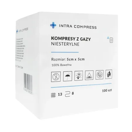 Kompres z gazy niejałowy 5x5cm 100 szt. Intra Compress / G1819 / INTRA-MED